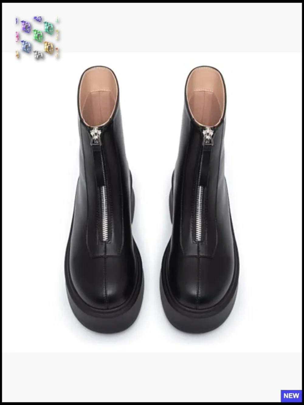 Chunky Platform Ankle Boots with Front Zipper Round Toe Comfortable Low Heel